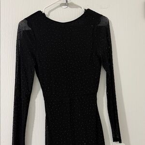 Windsor Black Long Sleeve Dress with Sheer Accents